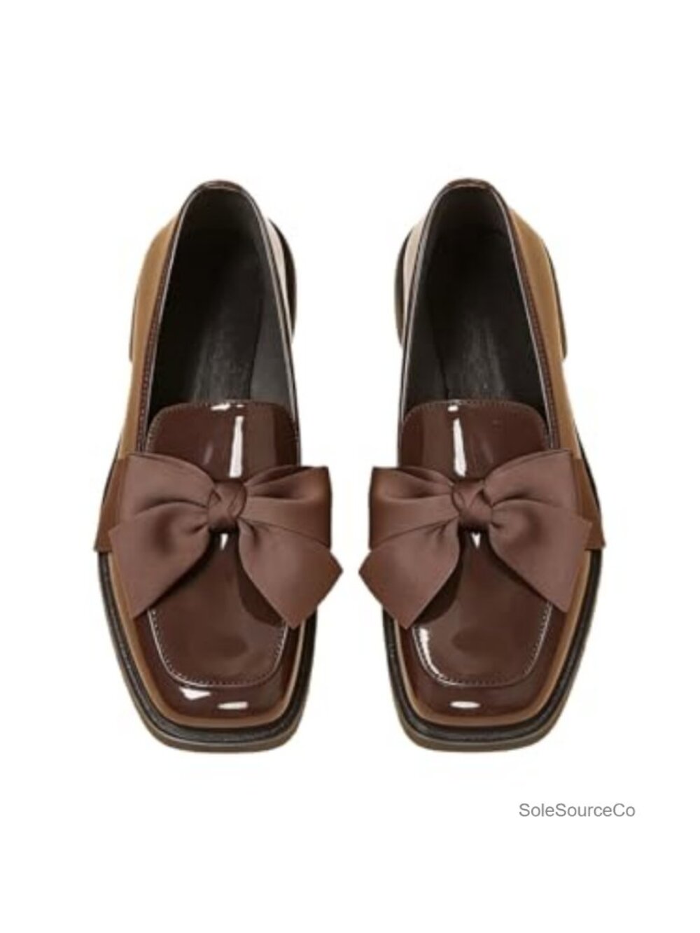 Faux Leather Bow Square Toe Heeled Loafers Women Dressy Office Shoes
